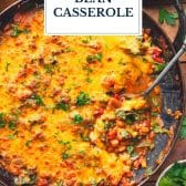 One pan cheesy Southern bean casserole recipe with text title overlay.