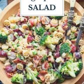 Broccoli grape salad with text title overlay.