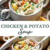 Long collage image of chicken vegetable soup.