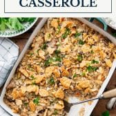 Chicken and wild rice casserole with text title box at top.