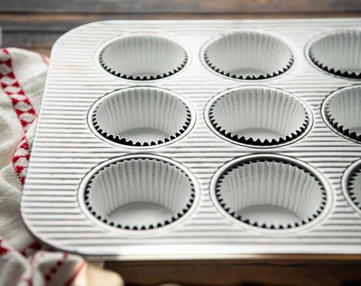 Muffin tin with paper liners.