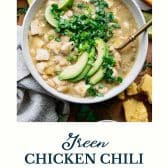 Green chicken chili with text title at the bottom.