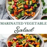 Long collage image of marinated vegetable salad.