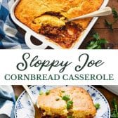 Long collage image of Sloppy Joe cornbread casserole.