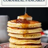 Jiffy cornmeal pancakes with text title box at top.