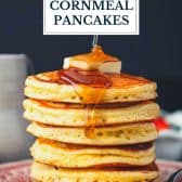 Jiffy cornmeal pancakes with text title overlay.
