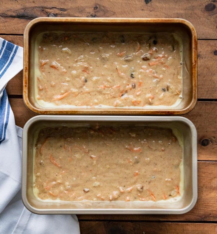 Process shot showing how to make carrot cake bread.
