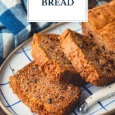 Carrot bread (carrot cake loaf) with text title overlay.