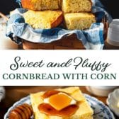 Long collage image of cornbread with corn.