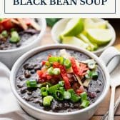 Crock Pot black bean soup recipe with text title box at top.