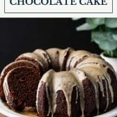 Guinness chocolate cake with cake mix and Irish whiskey glaze with a text title box at top.