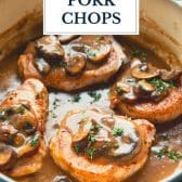Dutch oven pork chops with text title overlay.