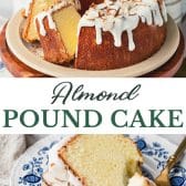 Long collage image of almond pound cake.