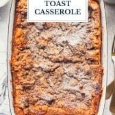 Easy overnight brioche french toast casserole with text title overlay.