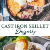 Long collage image of cast iron desserts.