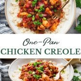Long collage image of chicken creole.