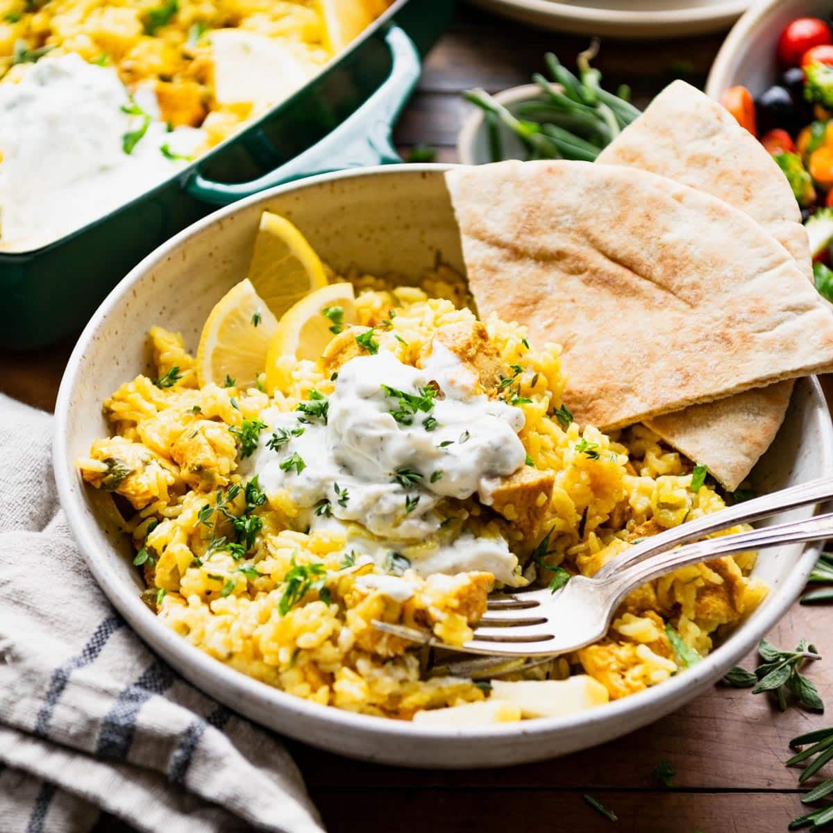 Dump-and-Bake Chicken Tzatziki and Rice
