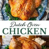 Long collage image of Dutch oven chicken.