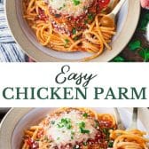 Long collage image of Easy chicken parmesan recipe.