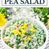English pea salad with text title box at top.