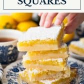 Old fashioned lemon squares with text title box at top.