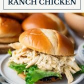 Ranch chicken crock pot recipe with text title box at top.