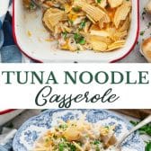 Long collage image of tuna noodle casserole.