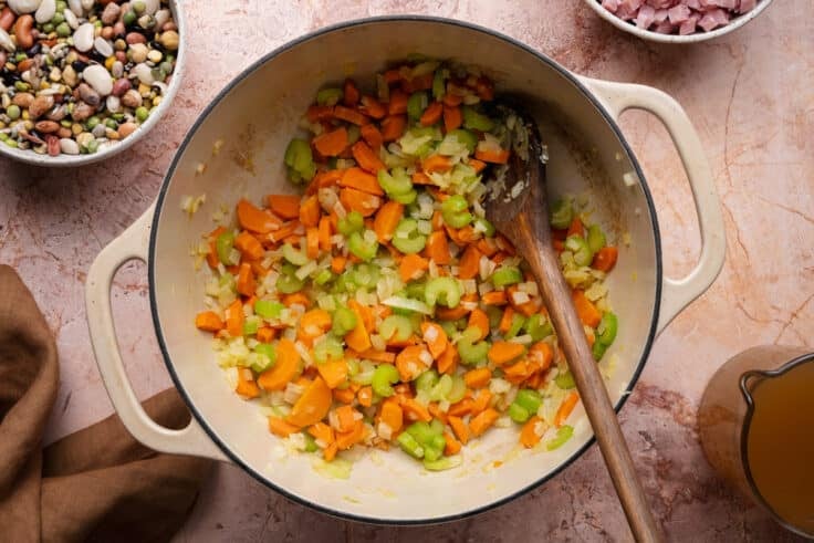 Sauteing the veggies in a Dutch oven.