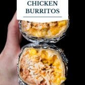Easy and simple chicken burrito recipe with text title overlay.