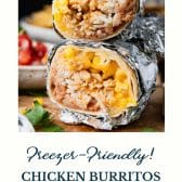 Easy and simple chicken burrito recipe with text title at the bottom.