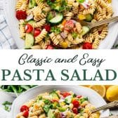Long collage image of classic pasta salad recipe.