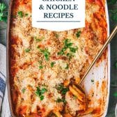 Dump and bake chicken and noodle recipes with text title overlay.