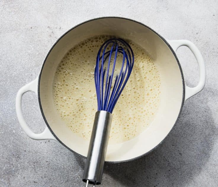 Melted butter with flour in a Dutch oven.