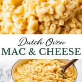 Long collage image of Dutch oven mac and cheese.