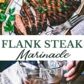Long collage image of flank steak marinade.