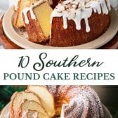 Long collage image of Southern pound cake recipes.