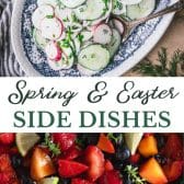 Long collage image of spring and easter side dish recipes.