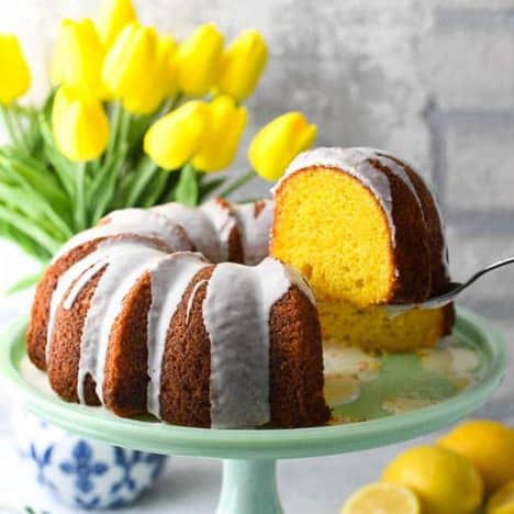 Square side shot of easy spring desserts including a lemon bundt cake.