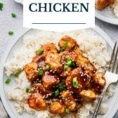 Sticky chicken with text title overlay.