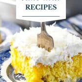 Cake mix recipes with text title overlay.