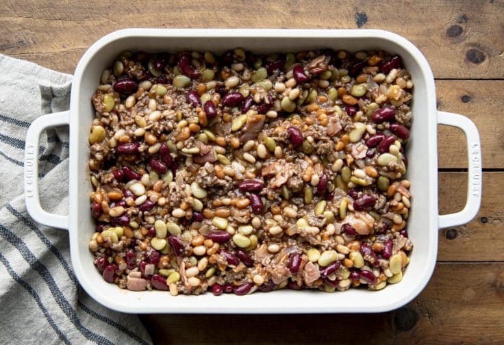 Process shot showing how to make calico beans.