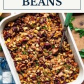 Calico beans with text title box at top.