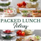 Long collage image of packed lunch ideas.