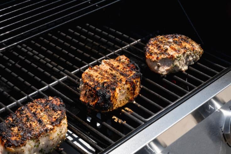 Grilling pork chops.