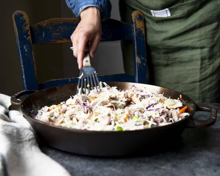 Stir frying veggies for mu shu pork.