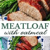 Long collage image of a meatloaf recipe with oatmeal.