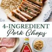 Long collage image of baked pork chops.