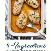 Baked pork chops with a text title at the bottom.