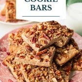 Cinnamon pecan bars with text title overlay.