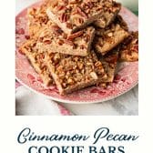 Cinnamon pecan bars with text title at the bottom.